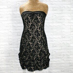 STUDIO Y Dress Strapless Floral Lace Bubble Hem Bustier Tube Mini Black Small